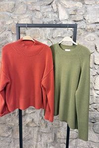SMARLON Pullover Stehbund Wolle K&Atilde;&frac14;rbis, Pullover Raglan Wolle gr&Atilde;&frac14;n