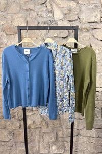 SMARLON CArdigan Fransenkante Topas und Gr&Atilde;&frac14;n TWS Bluse BW Liberty-Dessin